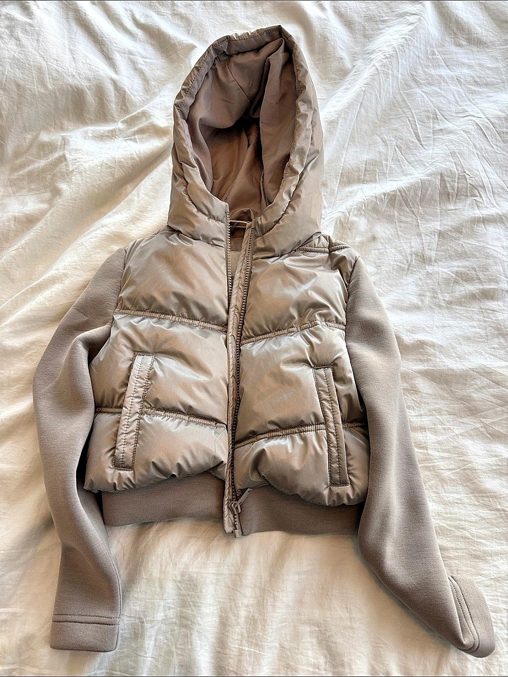 Zara Combined Quilted Hooded Jacket Girls' Brown Size 8-9 - BRAND NEW UNWORN